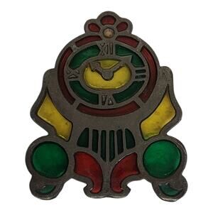 Vintage Trivet Stained Glass Clock Cast Iron Kitchen Hot Plate Cottagecore